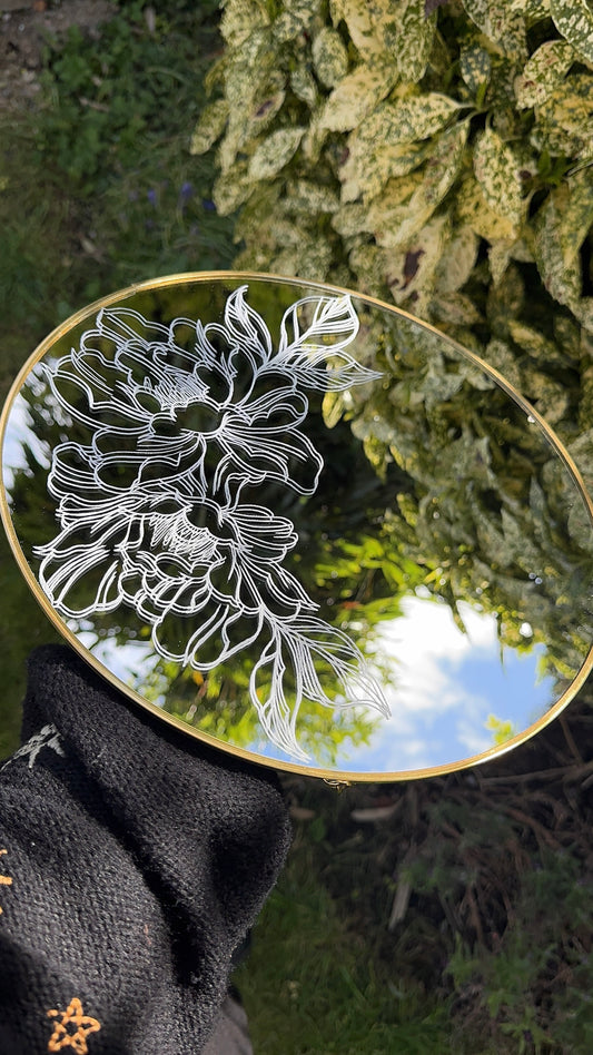 Hand Engraved 'peony' Mirror